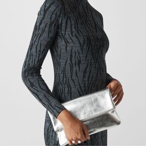 The Drop Southampton Zipper Foldover Clutch Silver Zipper NWT